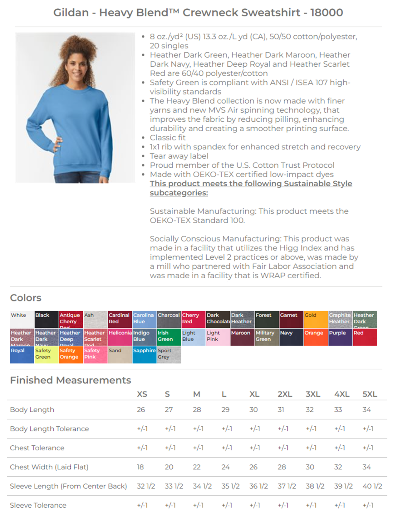 Gildan 18000 Heavy Blend Crewneck Sweatshirt Pullover Sizes S-3XL